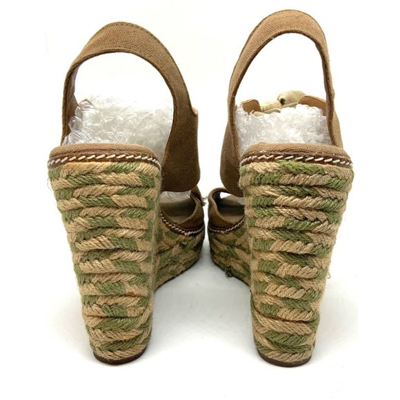 TORY BURCH Platform High Heel Shoes Brown Green Womens Size 10 M Rope Leather - Picture 4 of 11